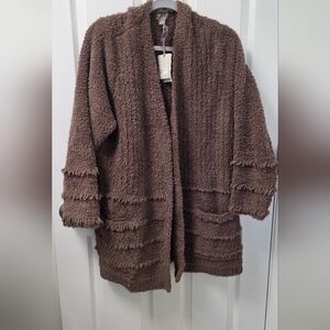 NWT BAREFOOT DREAMS Boardwalk Cardigan Pockets XXL 2XL Cozychic Sable Fringe New